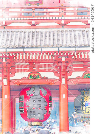 [水彩風格] Senso-ji Temple Hokuramon（Niomon） 54145567