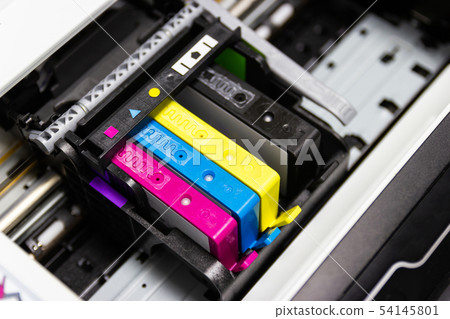 Close up color printer ink jet cartridge of the Close up color printer ink jet cartridge of the 54145801