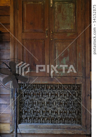 old vintage wooden window with curved steel frame old vintage wooden window with curved steel frame 54152875