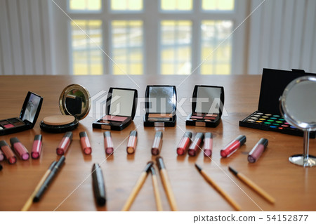 beauty cosmetic makeup essentials on stylish artist table 54152877