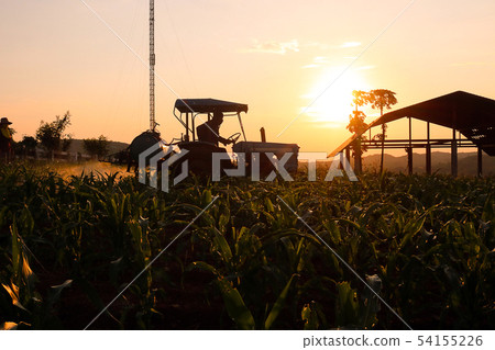 Farmer preparing and spraying pesticides on field. 54155226