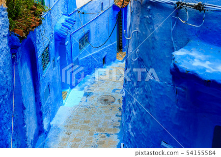 Chefchaouen, a city with blue painted houses. A Chefchaouen, a city with blue painted houses. A 54155584
