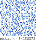 Seamless tie-dyed fabric blue watercolor on white pattern. Hand painted ikat ink style fabric print 54158372