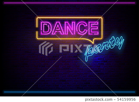 Neon Light Dance Party on Brick Wall Neon Light Dance Party on Brick Wall 54159956