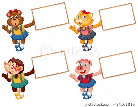 Set of cute animal with blank banner Set of cute animal with blank banner 54161819