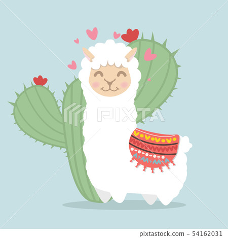 llama alpaca  fluffy with cactus plant 54162031