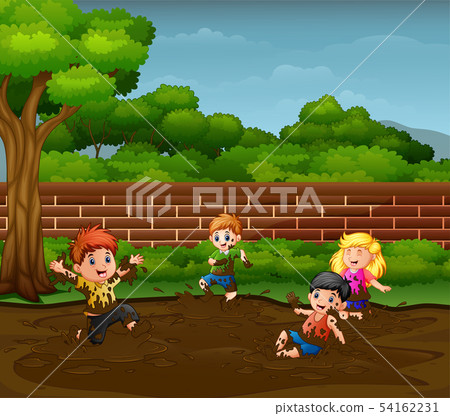 Children having fun playing in the mud 54162231