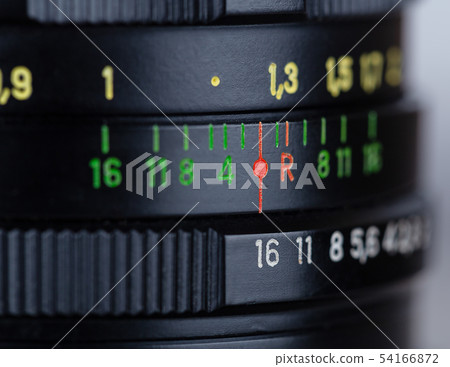 Closeup view of black retro photo lens 54166872
