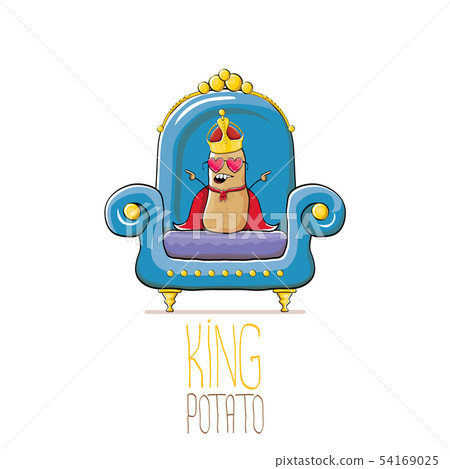 vector funny cartoon cute brown smiling king potato with golden royal crown and red mantle or cape 54169025