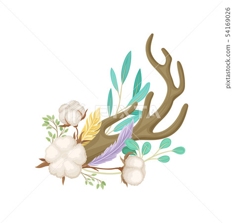 One horn with ripe cotton. Vector illustration on white background. 54169026