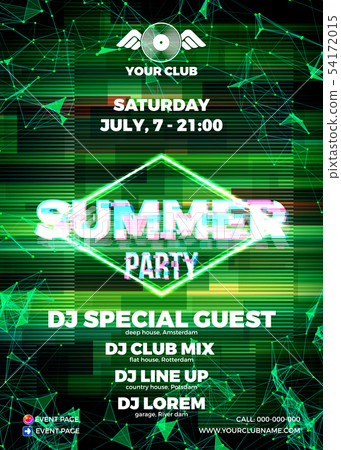 Glitch party poster with red background and ellipse for summer night rave party 54172015