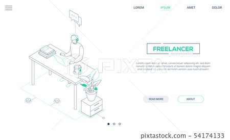 Freelancer - line design style isometric web... - Stock Illustration ...