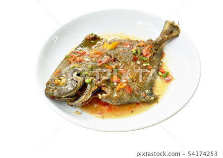 deep fried white pomfret dressing spicy sauce deep fried white pomfret dressing spicy sauce 54174253