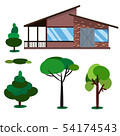 Modern, classic and simple house isolated on white background landscaped with plants 54174543