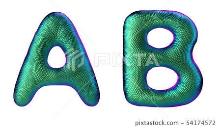 Letter set A, B made of realistic 3d render natural green snake skin texture. Letter set A, B made of realistic 3d render natural green snake skin texture. 54174572