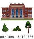 Building high school, public building, administration tree,spruce, bush isolated on white background 54174576