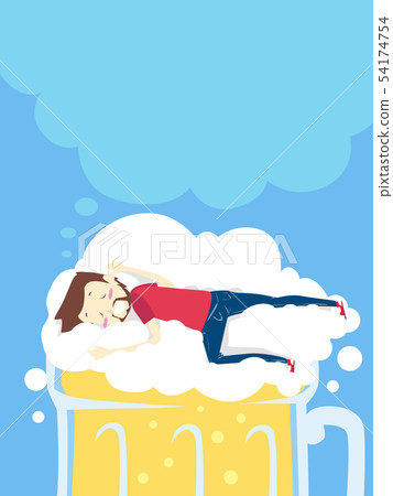 Man Drunk Beer Bubbles Sleep Dream Illustration 54174754