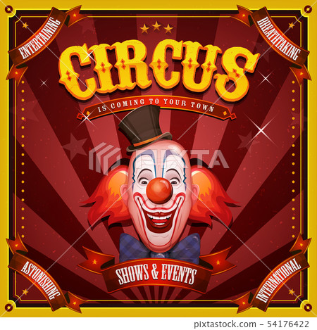 Vintage Circus Poster With Clown Head 54176422