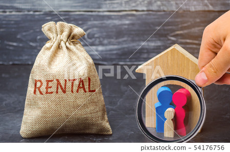 A bag with money and the word Rental and a family A bag with money and the word Rental and a family 54176756