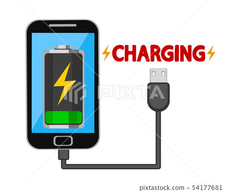 Charge your mobile phone via USB cable on a white. 54177681