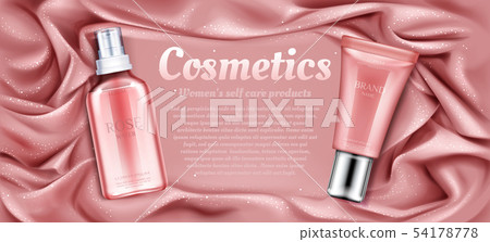 Cosmetics tubes mockup, rose water and cream. 54178778