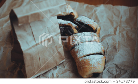 Sweet Baking product on craft paper. Food photo. Bakery shop banner. Recipe book 54178779