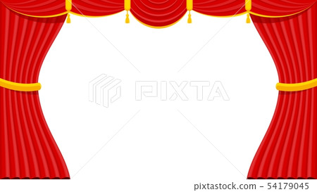 Curtains with lambrequins on the stage of the theater Curtains with lambrequins on the stage of the theater 54179045