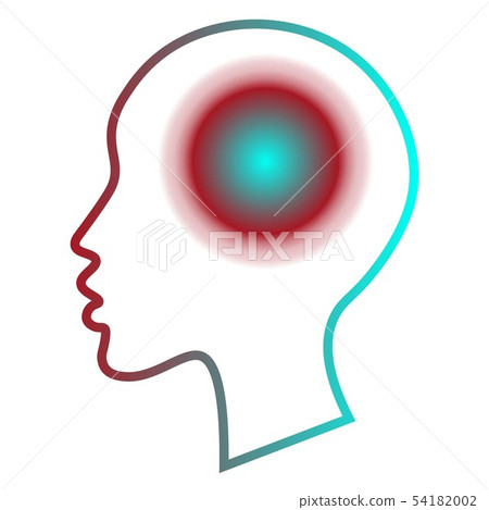 Medical infographic template - headache, migraine. Human head silhouette with pain localization sign Medical infographic template - headache, migraine. Human head silhouette with pain localization sign 54182002