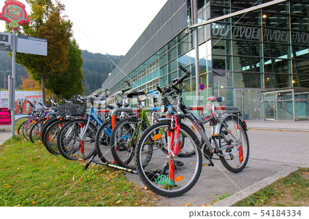 Several bicycles in a row for sharing system in Several bicycles in a row for sharing system in 54184334