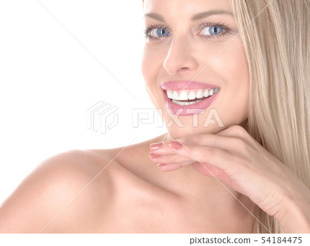 Young cute smiling girl showing her perfect teeth, isolated on white Copy space. Perfect smile 54184475