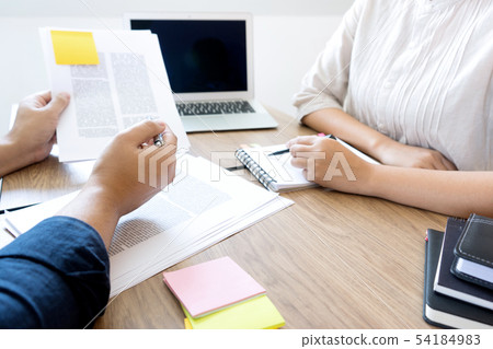 woman and man work for education or business on woman and man work for education or business on 54184983