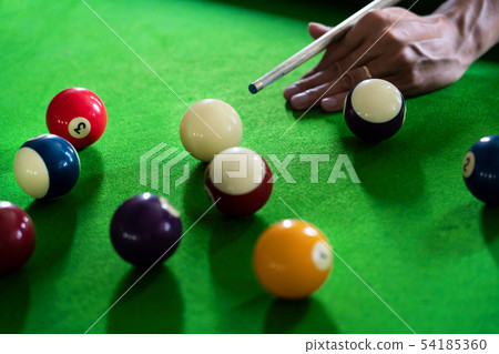 Man's hand and Cue arm playing snooker game or Man's hand and Cue arm playing snooker game or 54185360