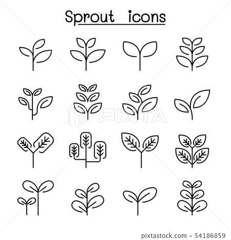 Sprout, treetop, tree, plant icon set in thin line 54186859