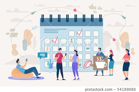 Distant Work on Team Schedule Flat Vector Concept Distant Work on Team Schedule Flat Vector Concept 54189088
