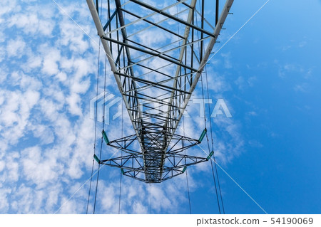 high voltage power line on metal poles 54190069