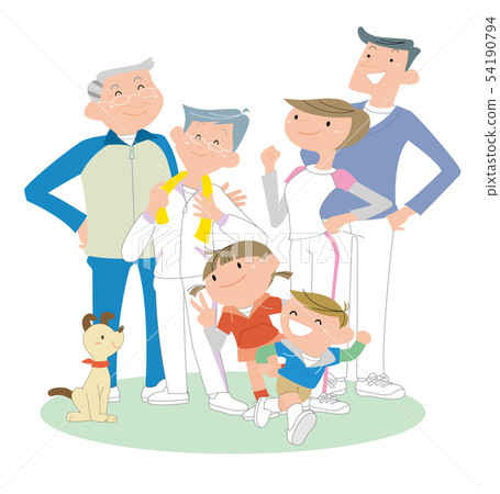 Three generations family, to play sports. 54190794