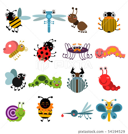 Cartoon bugs and insects. Vector illustration set isolate on white background Cartoon bugs and insects. Vector illustration set isolate on white background 54194529