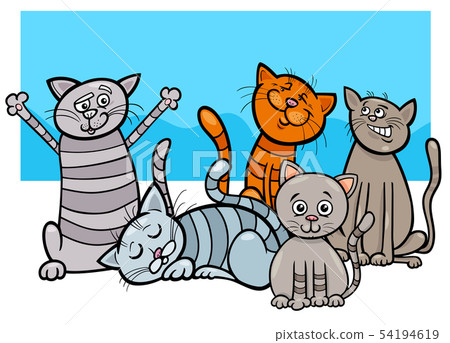 funny cats group cartoon illustration funny cats group cartoon illustration 54194619