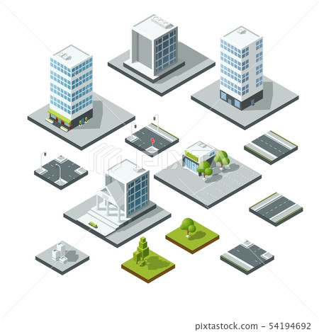 Set of isometric city landscape design elements. 3D constructor Set of isometric city landscape design elements. 3D constructor 54194692