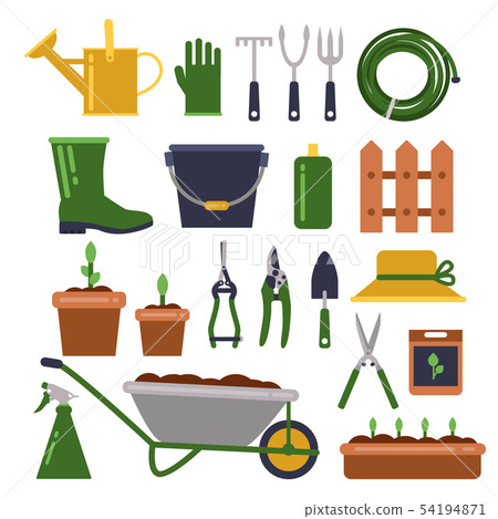 Different work tools for gardening. Vector icons set in flat style Different work tools for gardening. Vector icons set in flat style 54194871