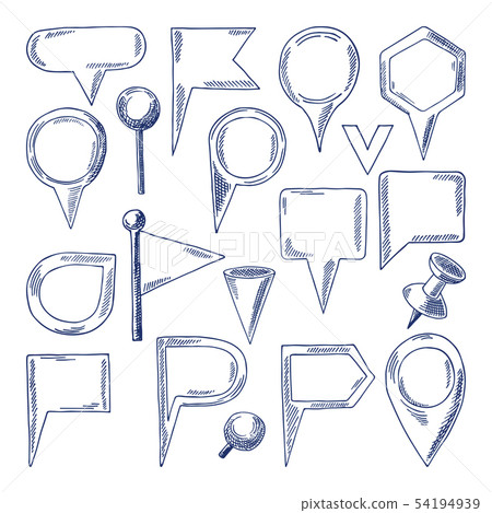 Hand drawn navigations pins isolate on white. Vector map pointers Hand drawn navigations pins isolate on white. Vector map pointers 54194939