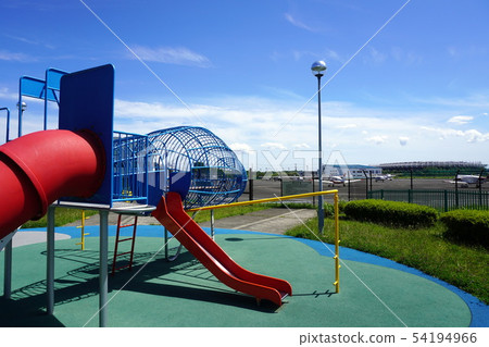 Chofu airfield playground equipment open space (Osawa, Mitaka, Tokyo), toy airplane and real airplane 54194966