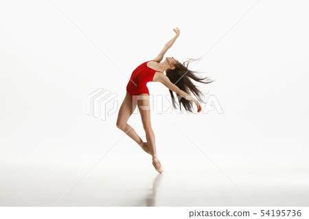 Young graceful ballet dancer dancing on white studio background 54195736