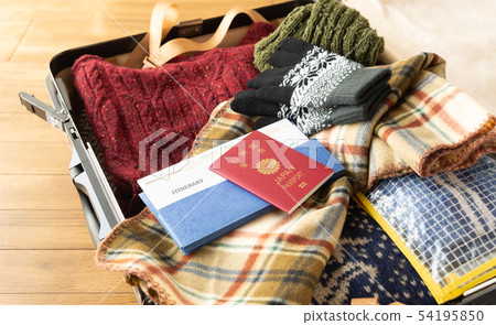 Suitcase winter travel ticket business trip passport 54195850