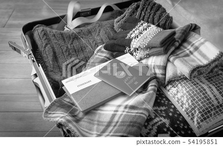 Suitcase winter travel business trip passport 54195851
