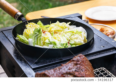 Dishes made on the barbecue grill 54196317