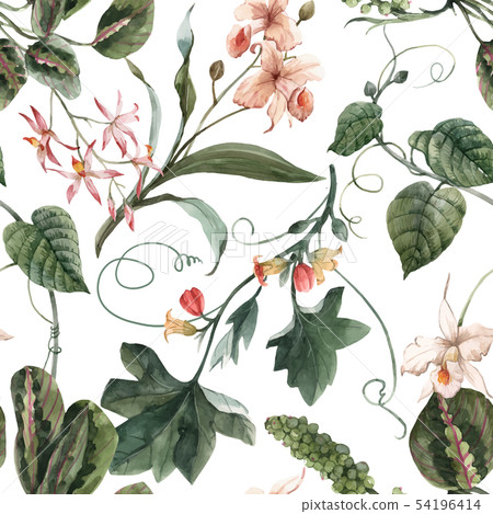 Watercolor tropical seamless vector pattern 54196414