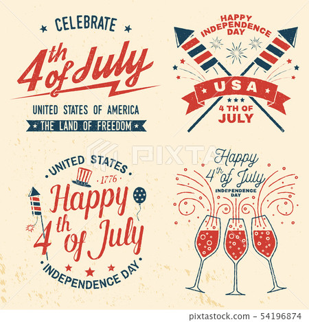 Set of Vintage 4th of july design. Fourth of July felicitation classic postcard. Independence day Set of Vintage 4th of july design. Fourth of July felicitation classic postcard. Independence day 54196874