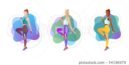 Beautiful sportive woman exercising with dumbbell. Vector illustration isolated on white background. 54196979