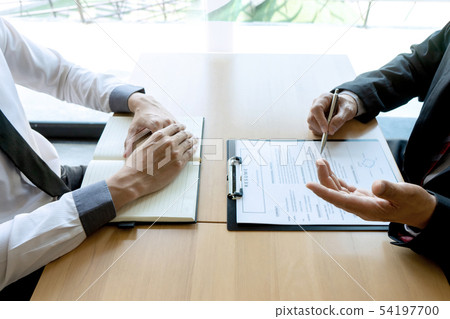 Job interview businessman listen to New staff Job interview businessman listen to New staff 54197700